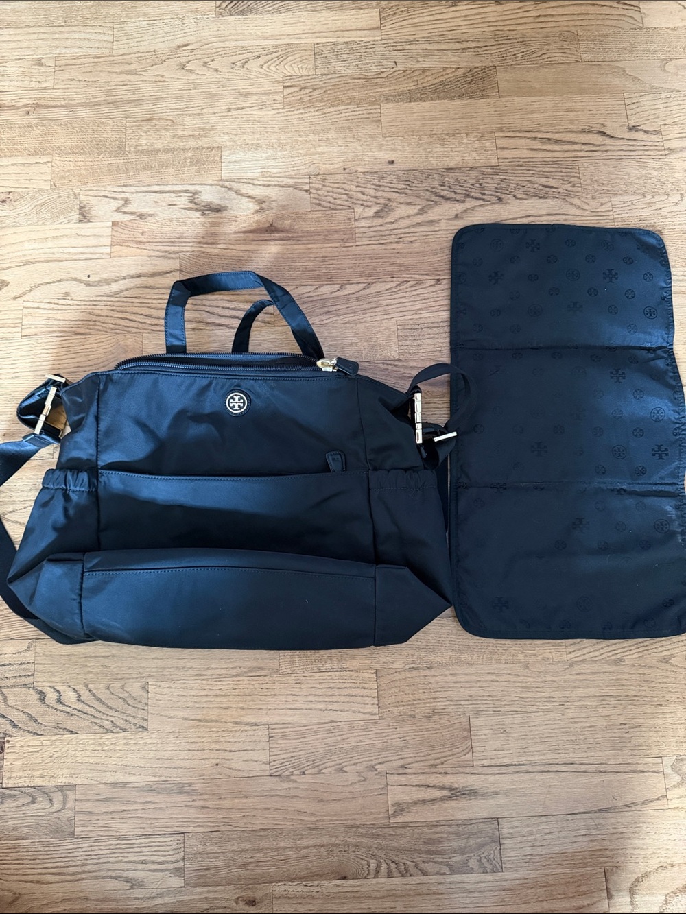 Used Tory Burch Black Nylon Duffel Bag with Logo Detail
